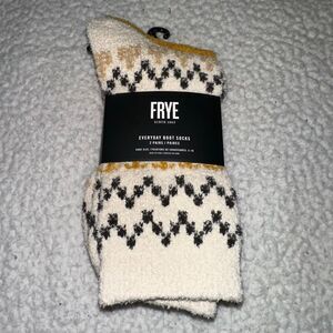 Frye Women’s Everyday Boot Socks Super Soft Fuzzy Gold Black Cream 2 Pairs NWT